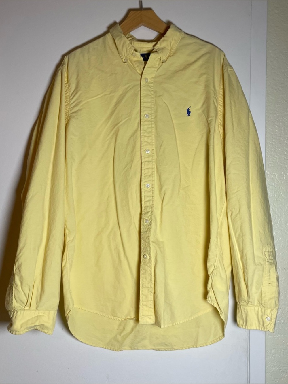 Ralph Lauren Pale Yellow Button-Down Oxford Shirt with Blue Pony
